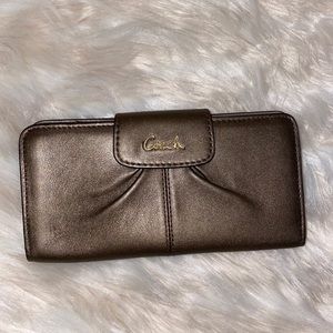 Coach Wallet Genuine Bronze Metallic Leather